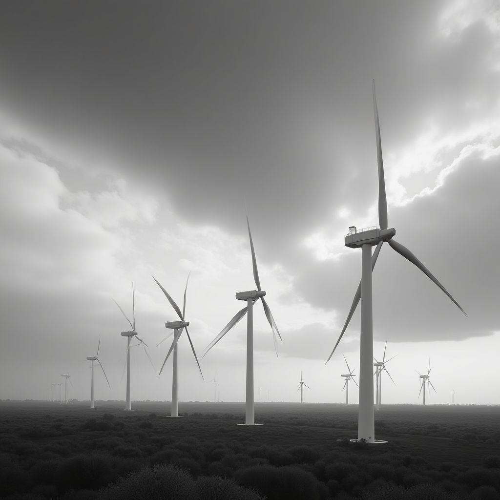 Parque eólico al atardecer, representando inversión en energías renovables.