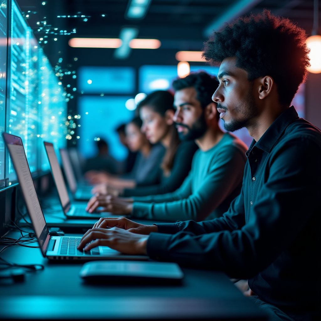 Desarrolladores de software trabajando en un proyecto de inteligencia artificial.